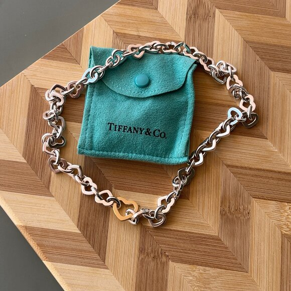 Tiffany & Co. Sterling Silver & 18k Gold 750 Heart Chain Link Necklace - Picture 5 of 15